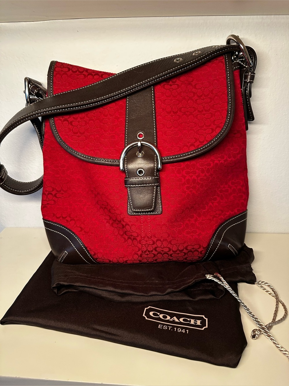 COACH Y2K Red and Brown Shoulder Bag/Tote